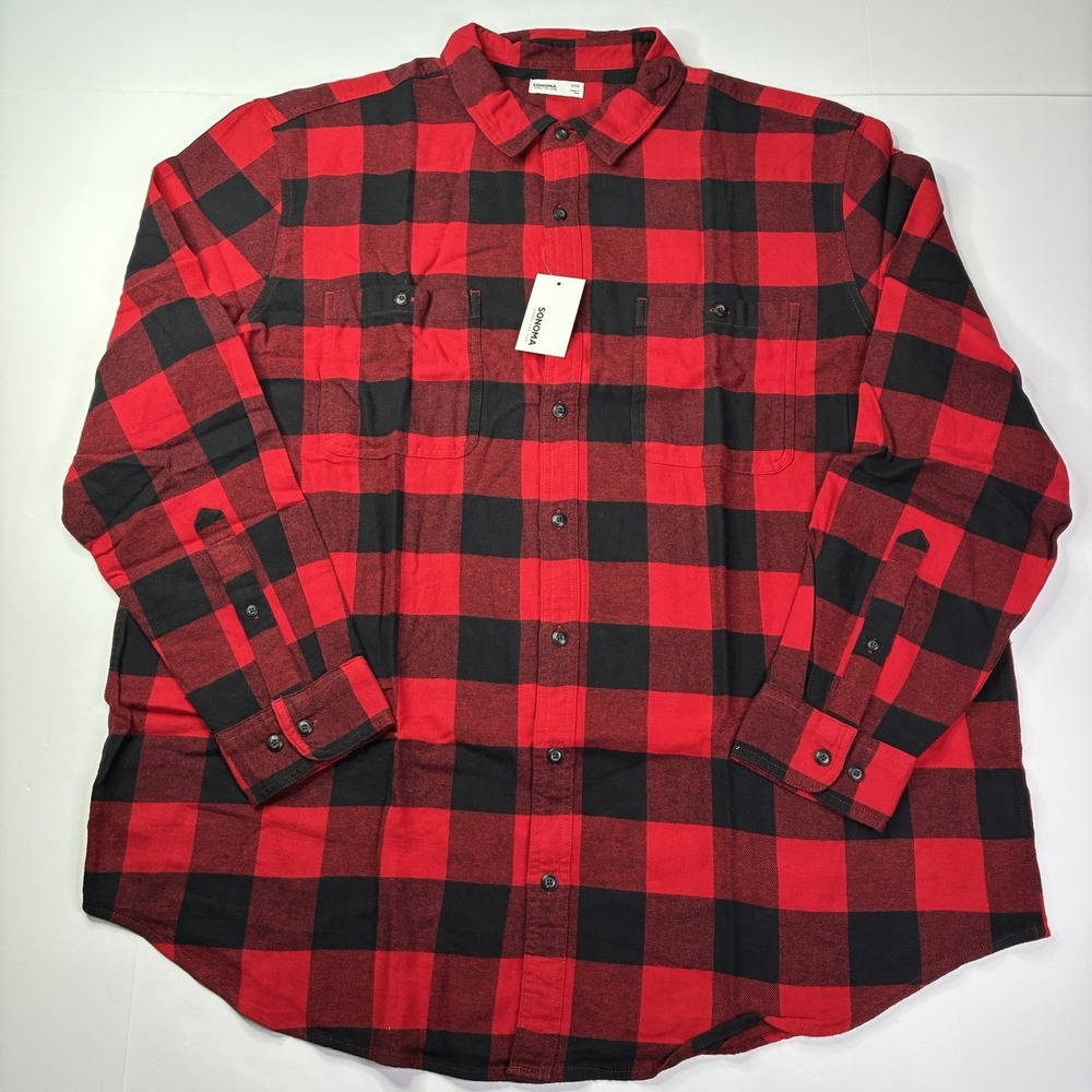 New Sonoma Buffalo Plaid Flannel Shirt Men's Size 2XB Red Black Supersoft Cotton